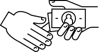Outdoor Splendor - A simple line drawing shows one hand giving money to another open hand, symbolizing a payment or transaction.