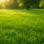 Outdoor Splendor - Close-up of lush green grass in a sunlit park or field, with sunlight streaming through trees in the background, creating a warm and peaceful atmosphere.