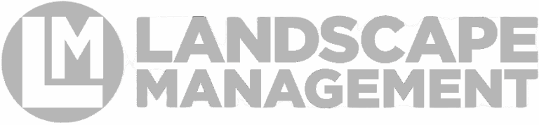 Outdoor Splendor - Gray logo with the letters "LM" inside a circle on the left, and the words "LANDSCAPE MANAGEMENT" in bold, uppercase letters on the right, all in a simple, modern font.