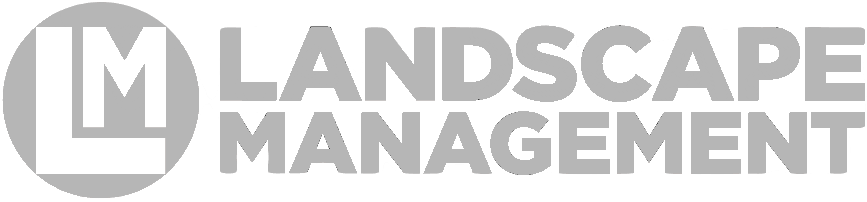 Outdoor Splendor - Gray logo with the letters "LM" inside a circle on the left, and the words "LANDSCAPE MANAGEMENT" in bold, uppercase letters on the right, all in a simple, modern font.